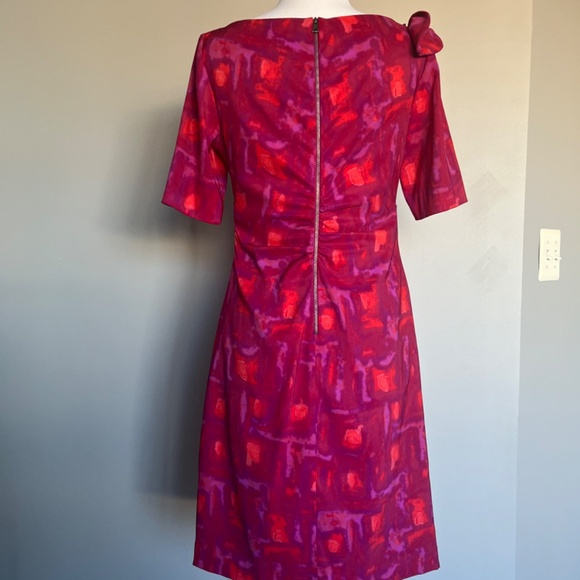 Kay Unger Pink Ruched Bow Neck Cocktail Pencil Abstract Print Sheath Dress - Picture 6 of 12